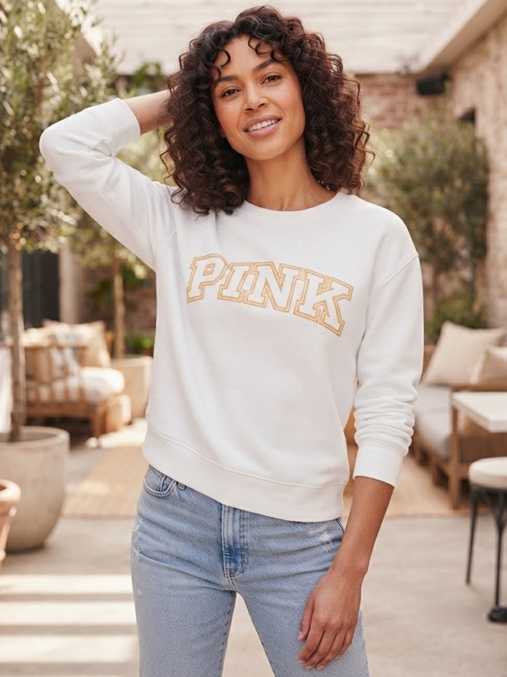 🆕 PINK Victoria's Secret - White Crewneck Sweatshirt with Front Logo